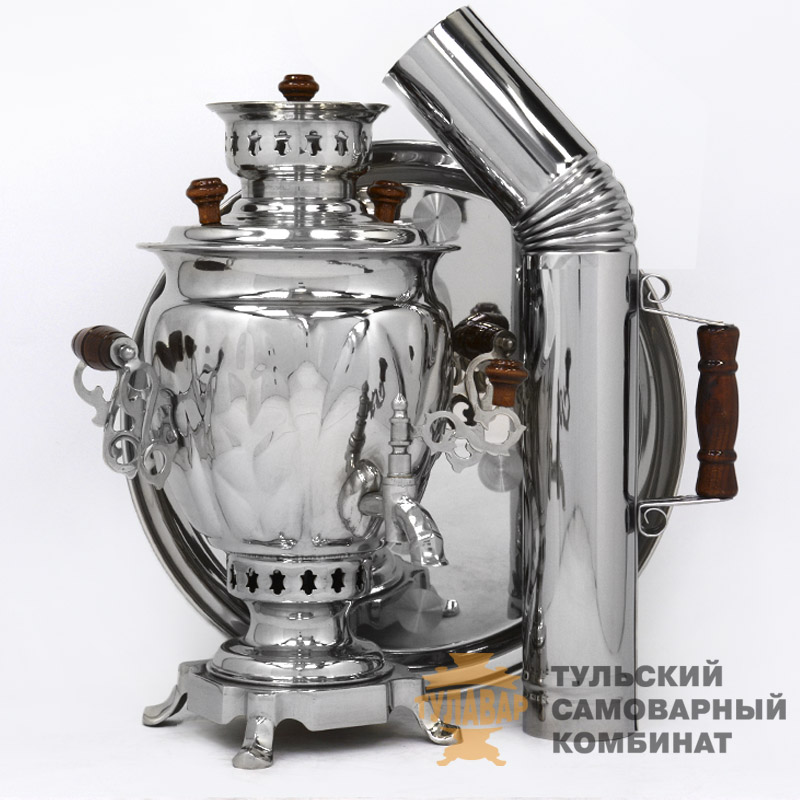 Набор 3 предмета, самовар жаровой формы жёлудь, 2 литра, никелированный