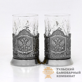 «Герб России» подстаканник со стаканом 2 штуки, никель