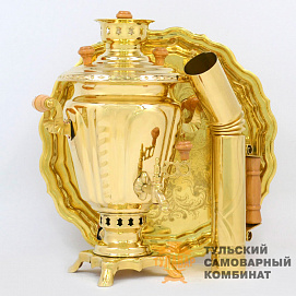 Набор «Русская краса» на дровах, 3 литра, 3 предмета, ажурный поднос, латунь